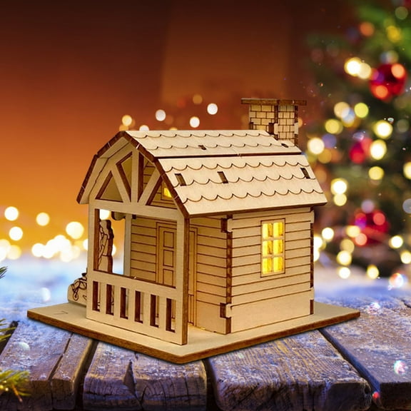 HaoXun Light-Up Handmade Wooden Christmas Village House DIY Craft Kit - Wooden Holiday Decorations for Christmas Tree Xmas Home Party Supplies