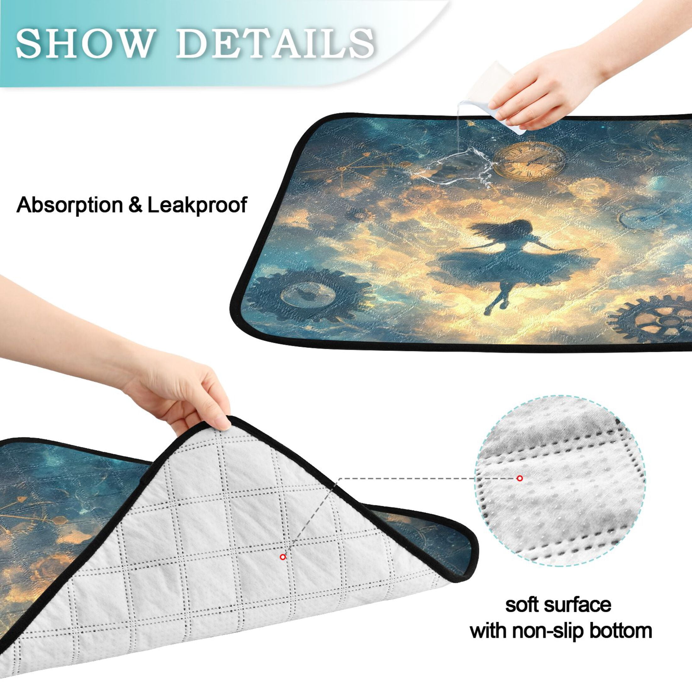 Qxltty World Of Clocks Cat litter Pads Pet Set of 3 Diaper Mats Center Anti-leakage Layer Absorbent Soft and Comfortable
