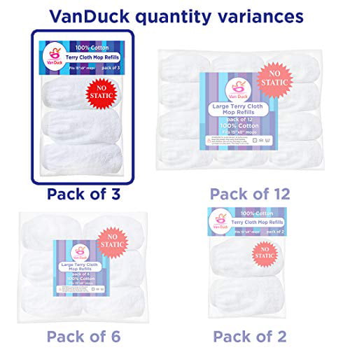 Pack of 2. 15x8 inches VanDuck 2 Large Mop 100% Cotton Pad Terry Cloth Refills 