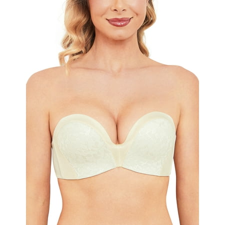 Wingslove Wirefree Anti-slip Push Up Strapless Bra For Women Full Coverage Support Multiway Contour Bra  Ivory 44DDD