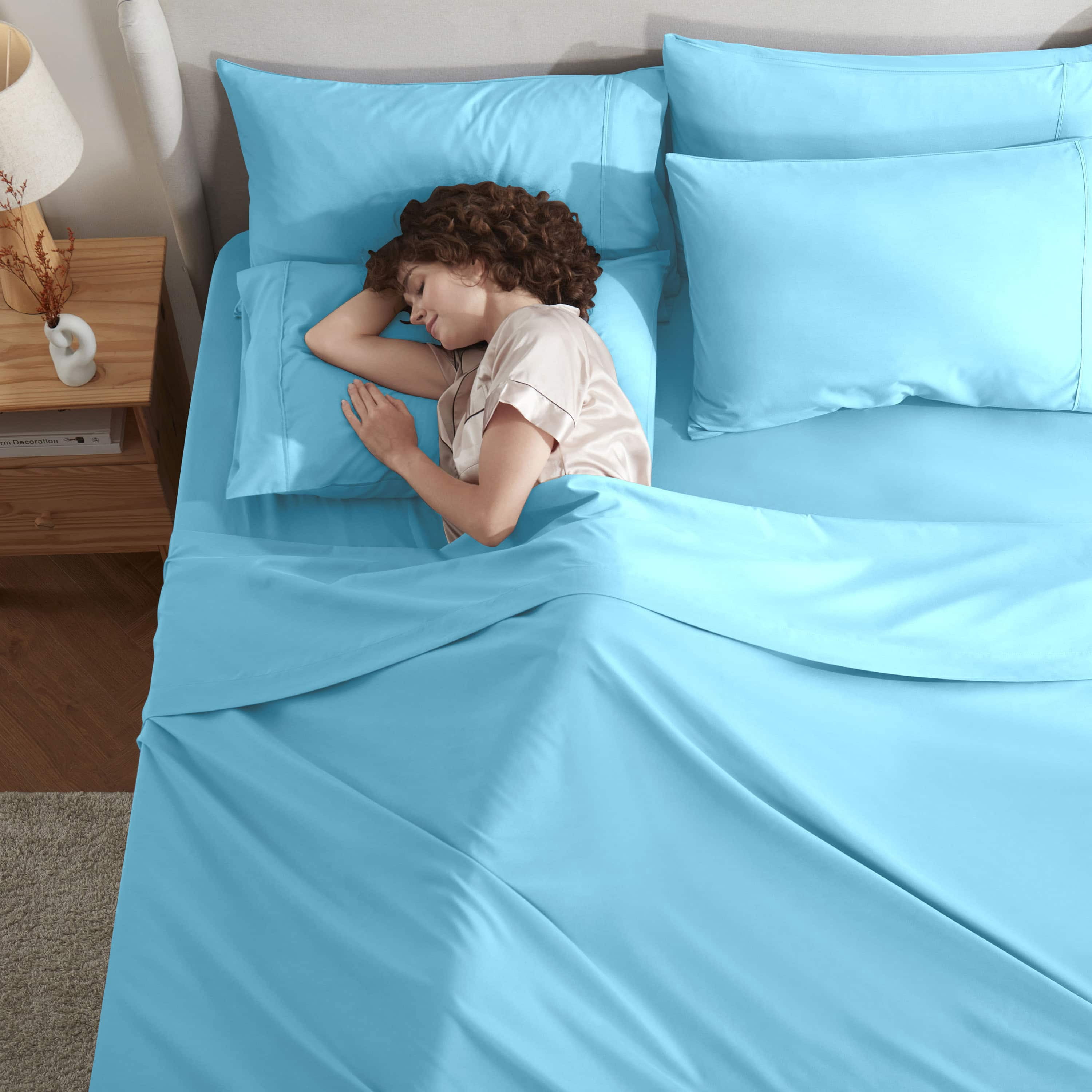 LammaLoe Extra Deep Pocket Full Size Sheets set, Fits 18"-24" Mattress, 6 Piece Soft Microfiber Bed Sheet Sets, Beach Blue