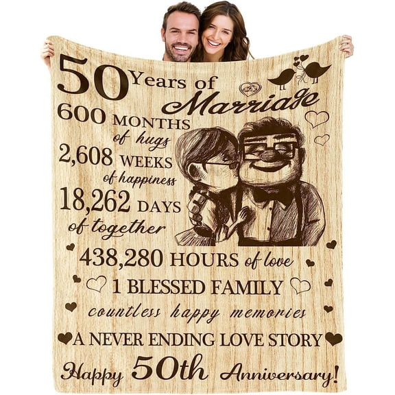 LHSHID 50th Anniversary Wedding Gifts 50th Anniversary Decorations Gifts for Couple Husband Wife Gifts for 50th Anniversary Blanket Golden 50 Year Anniversary Marriage Gifts 30"x40"