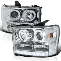 Spec-D Tuning LED Dual Halo Chrome Housing Clear Lens Projector Headlights Compatible with 2007-2013 GMC Sierra Models 1500/1500HD/2500HD/3500HD, Left   Right Pair Headlamps Assembly