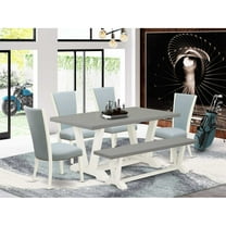 East West Furniture V-Style 6-piece Wood Dining Set in White/Blue