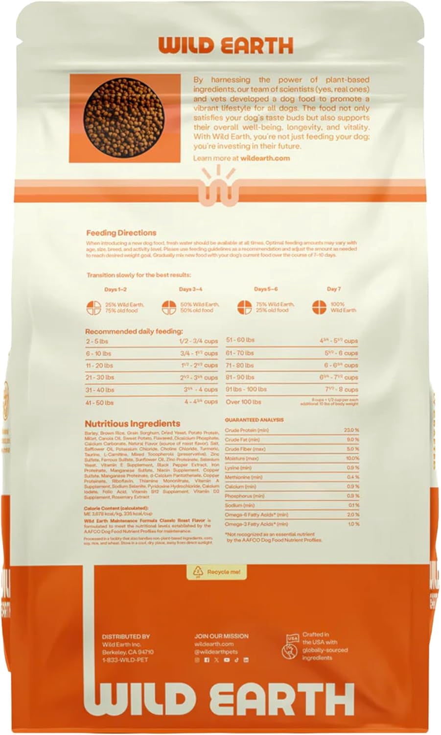 Wild Earth Vegan Dry Dog Food 28 LB| Plant-Based Maintenance Formula | Vegetarian, Allergy Relief, Veterinarian-Developed for Complete Nutrition | Classic Roast Flavor