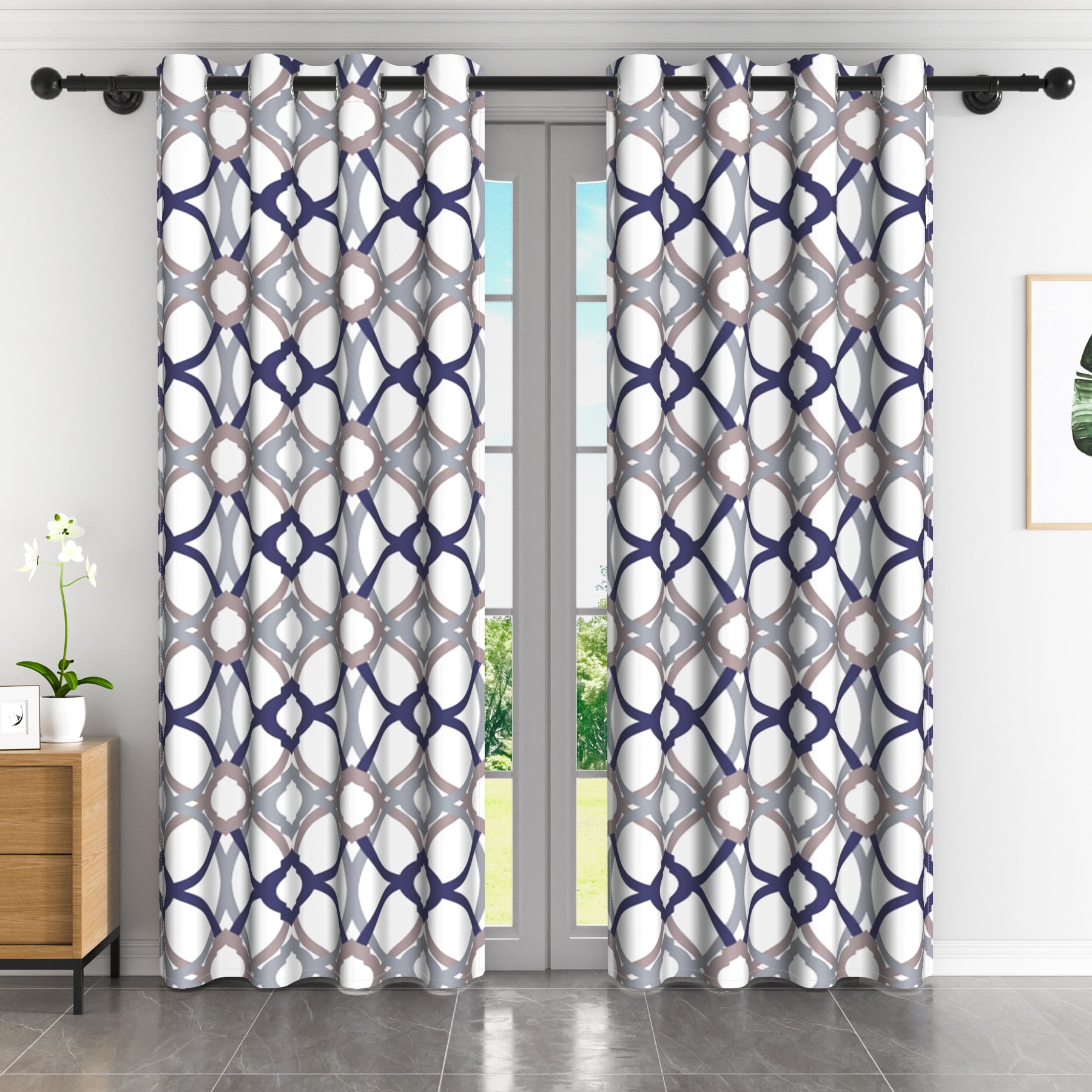 Lfeey Blackout Curtains Geometric Modern Grommet Curtains, Room Darkening Privacy Drapes, Purple and Gray, 42x84 Inches, 2 Panels