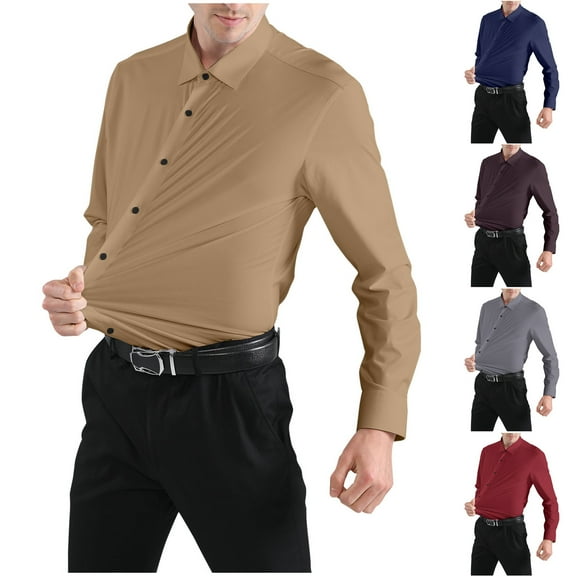 Qingpeng Dress Shirts for Men Slim Fit Mens Dress Shirts Long Sleeve Button Down Shirt Men Shirts