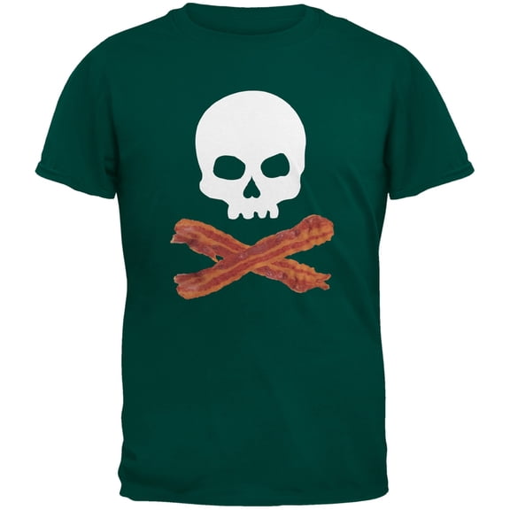Bacon Skull And Crossbones Dark Green Youth T-Shirt - Youth X-Large