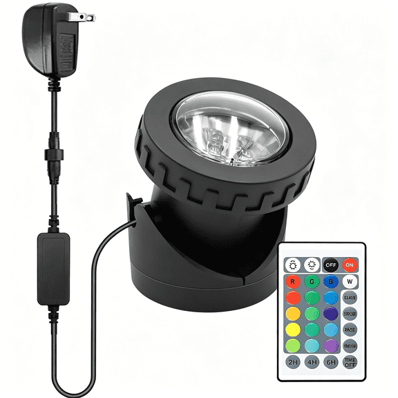 HIBIBUD Colored Pond Lights with Timer, RGB Weighted Fountain Lights IP68 Waterproof Submersible Dimmable Outdoor Landscape Lights for Pond Fountain Garden, 1 Light