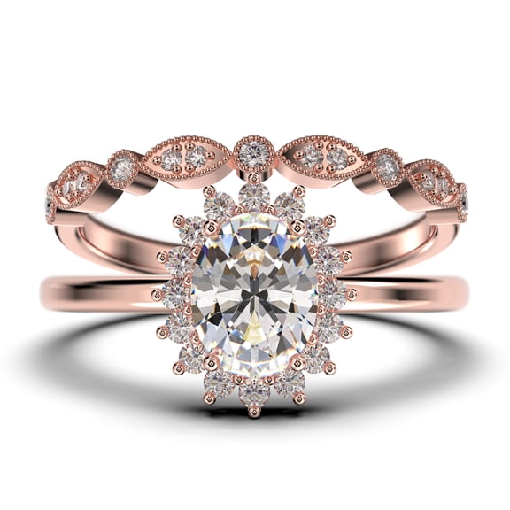 Beautiful Minimalist 2.00 Carat Oval Cut Diamond Moissanite Engagement Ring, Classic Halo Wedding Ring, One Matching Band in 10k Solid Rose Gold Band, Gift For Her, Promise Ring