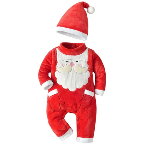 Baby Christmas Outfit My First Christmas Baby Girl Boy Outfit Footed Romper Santa Hat 2Pcs