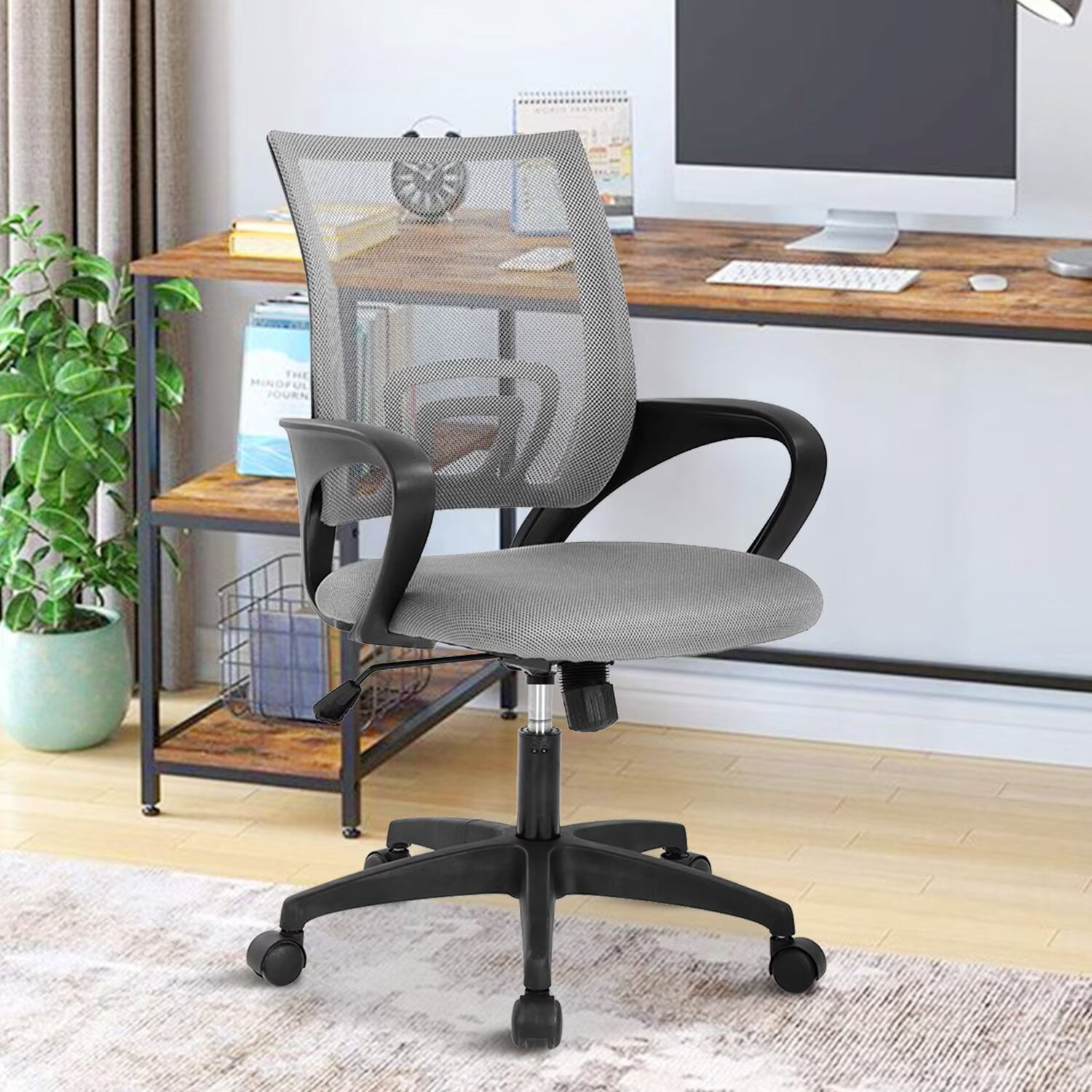 YRLLENSDAN,Ergonomic Office Chair,Home Office Desk Chairs,Swivel Desk Chair,with Handrails,Adjustable Height,Suitable for Offices and Bedrooms,Grey