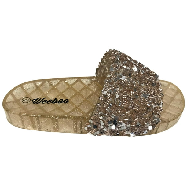 gold jelly flip flops