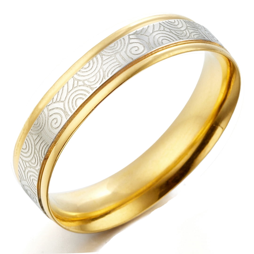 Gemini Groom & Bride 18K Gold Filled Anniversary Wedding Titanium Rings Set Width 6mm & 4mm Men Ring Size 4.5 14 Women Ring Size