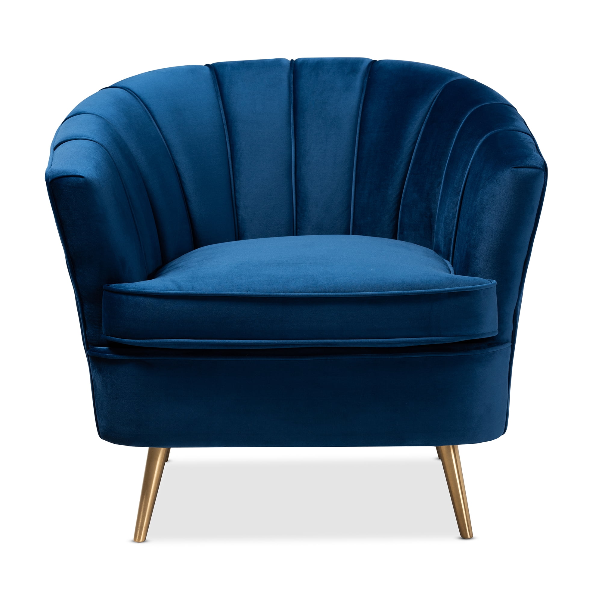 Baxton Studio Emeline Glam and Luxe Navy Blue Velvet Fabric Upholstered Brushed Gold Finished Accent Chair