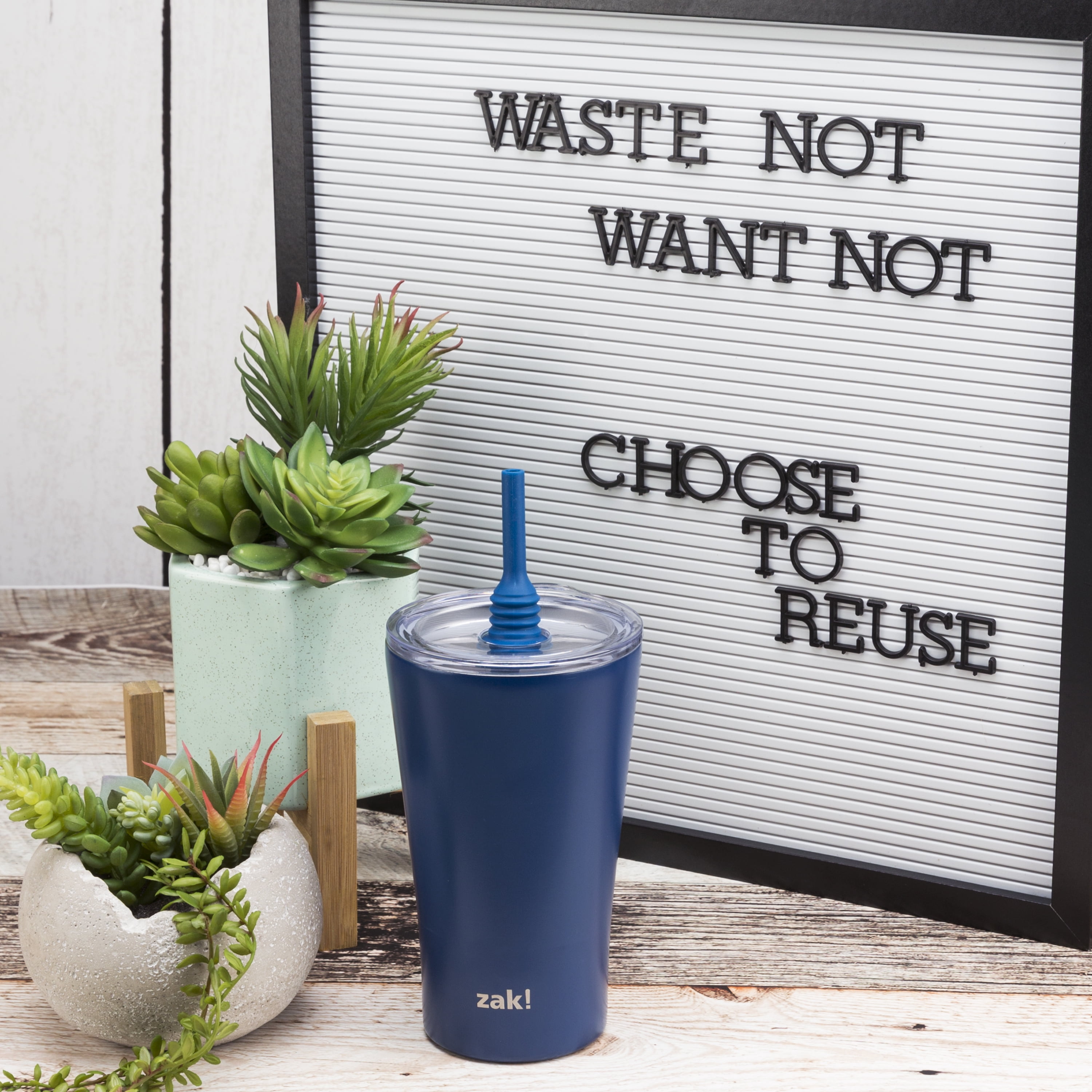Zak Designs 20 oz. Travel Straw Tumbler Alfalfa Vacuum Insulated Stainless Steel with Silicone Straw and Splash-Proof Lid for Cold Drinks