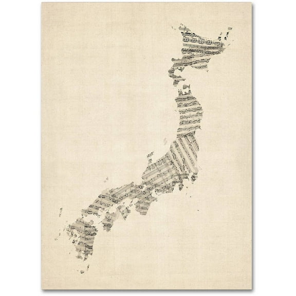 Trademark Fine Art "Old Sheet Music Map of Japan" Canvas Art by Michael Tompsett