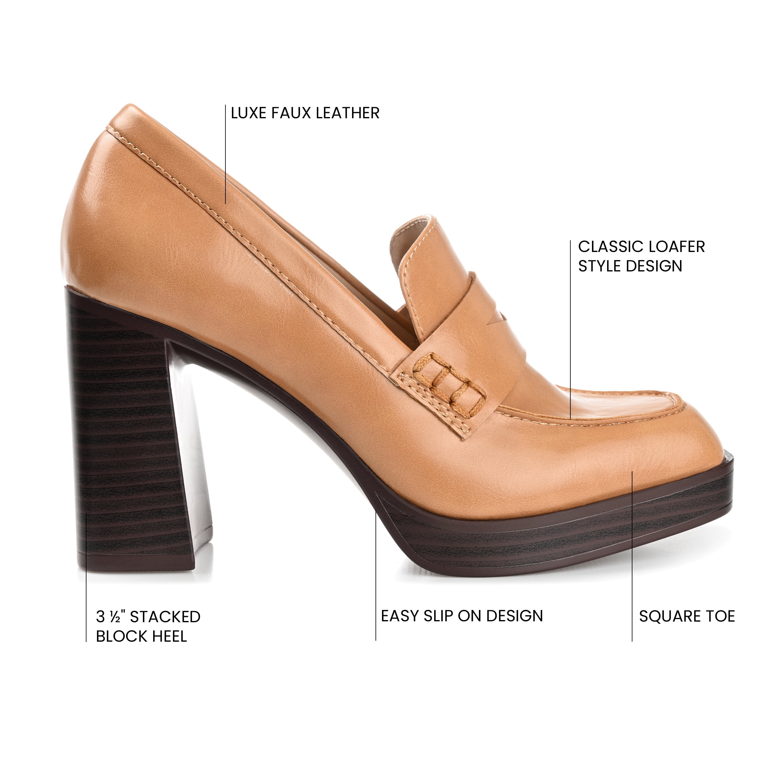 Journee Womens Ezzey Loafer Mid Stacked Heel Square Toe Pumps, Widths Available
