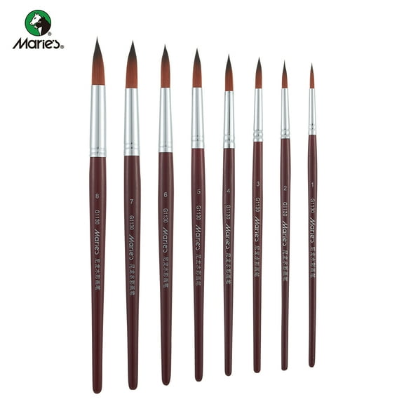 Kolinsky Sable Watercolor Brushes, Set of 8 - Professional Round Brushes for Watercolor, Acrylic, Ink & Gouache Painting | Fine Point, High Spring & Precision Control
