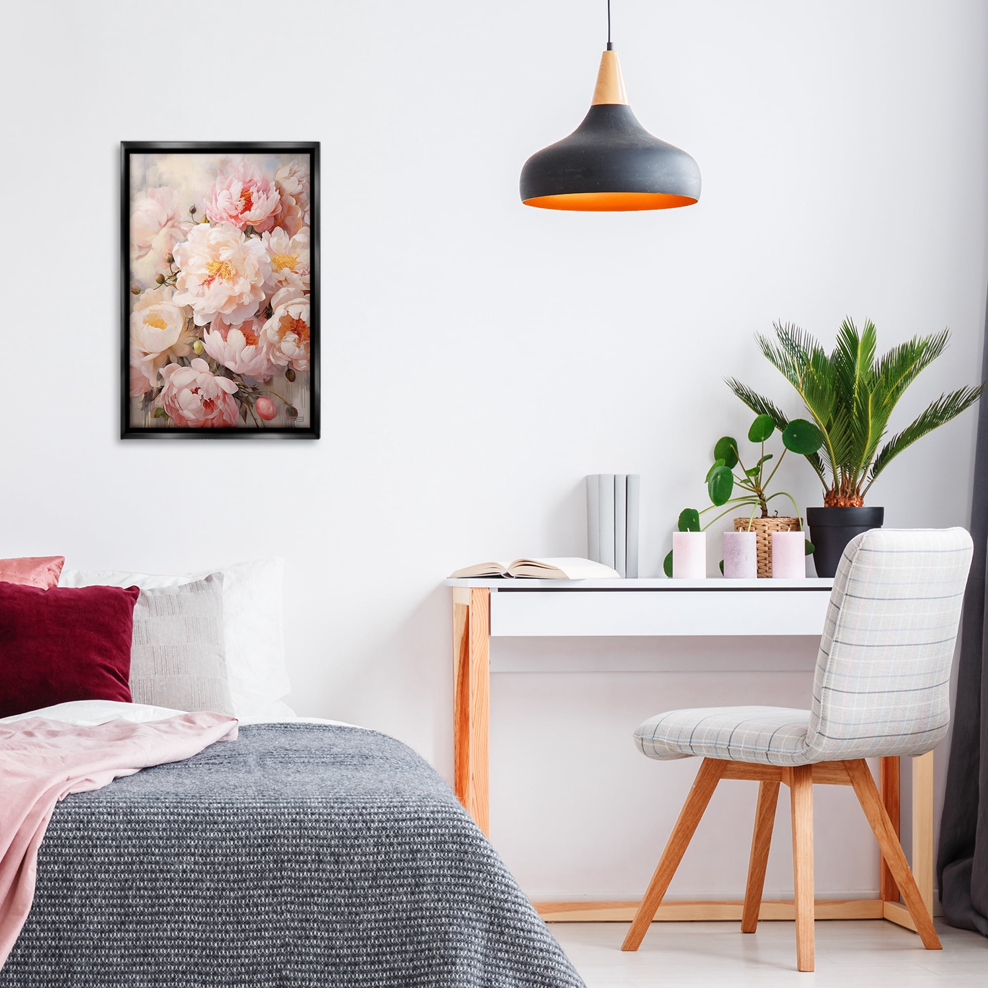 Stupell Industries Pink Peonies Collage Botanical & Floral Painting Black Floater Framed Art Print Wall Art, 17 x 25