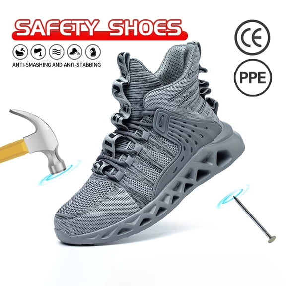 Vantalaria Safety Shoes for Men Anti-Impact & Anti-Puncture High-Top Steel Toe Work Boots Protection Footwear Flyknit All-Season Style