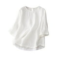 thumbnail image 2 of YHAJDS Women's Shirts Linen Round Neck Loose Casual Pullover Spring Summer Top, 2 of 3