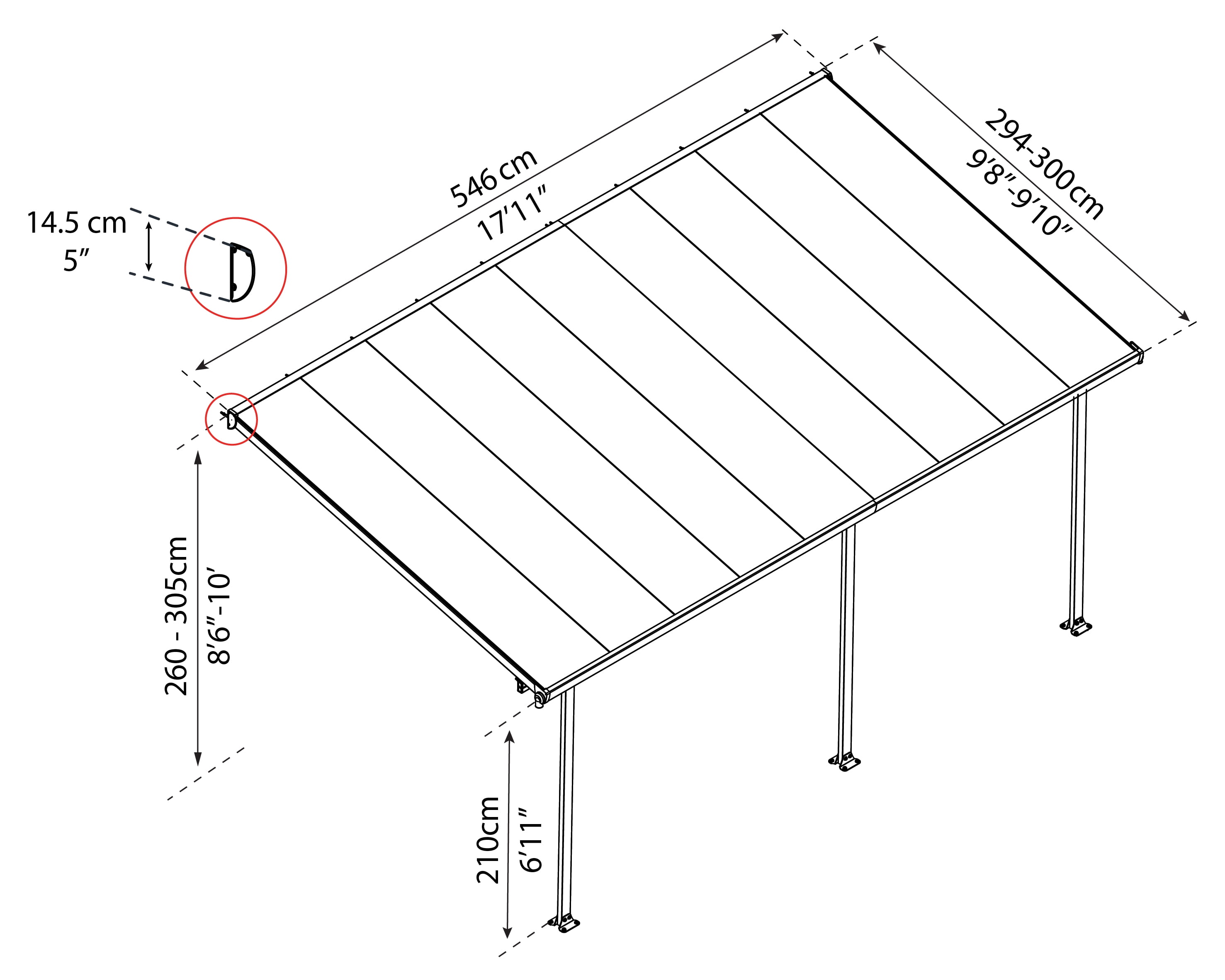 Palram - Canopia Feria 10' x 18' Polycarbonate/Galvanized Steel Patio Cover - White/White