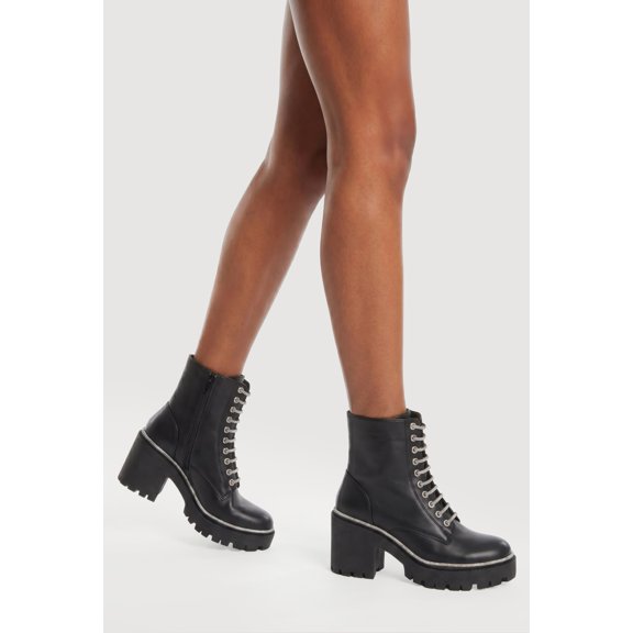 Women's Rhinestone Trim Lace Up Combat Boots