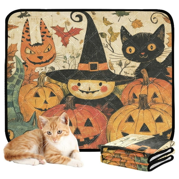 Qxltty Pumpkin Witch Cat litter Pads Pet Set of 3 Diaper Mats Center Anti-leakage Layer Absorbent Soft and Comfortable