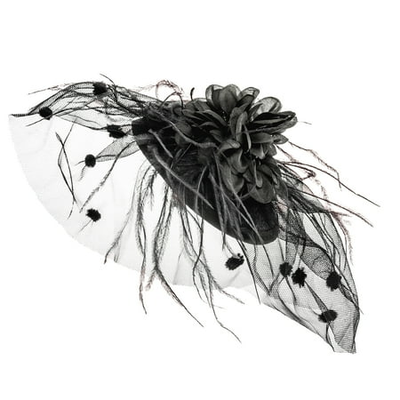 Zad Womens Feather Mesh Fascinator Hair Net Clip Cocktail Hat w/Flower