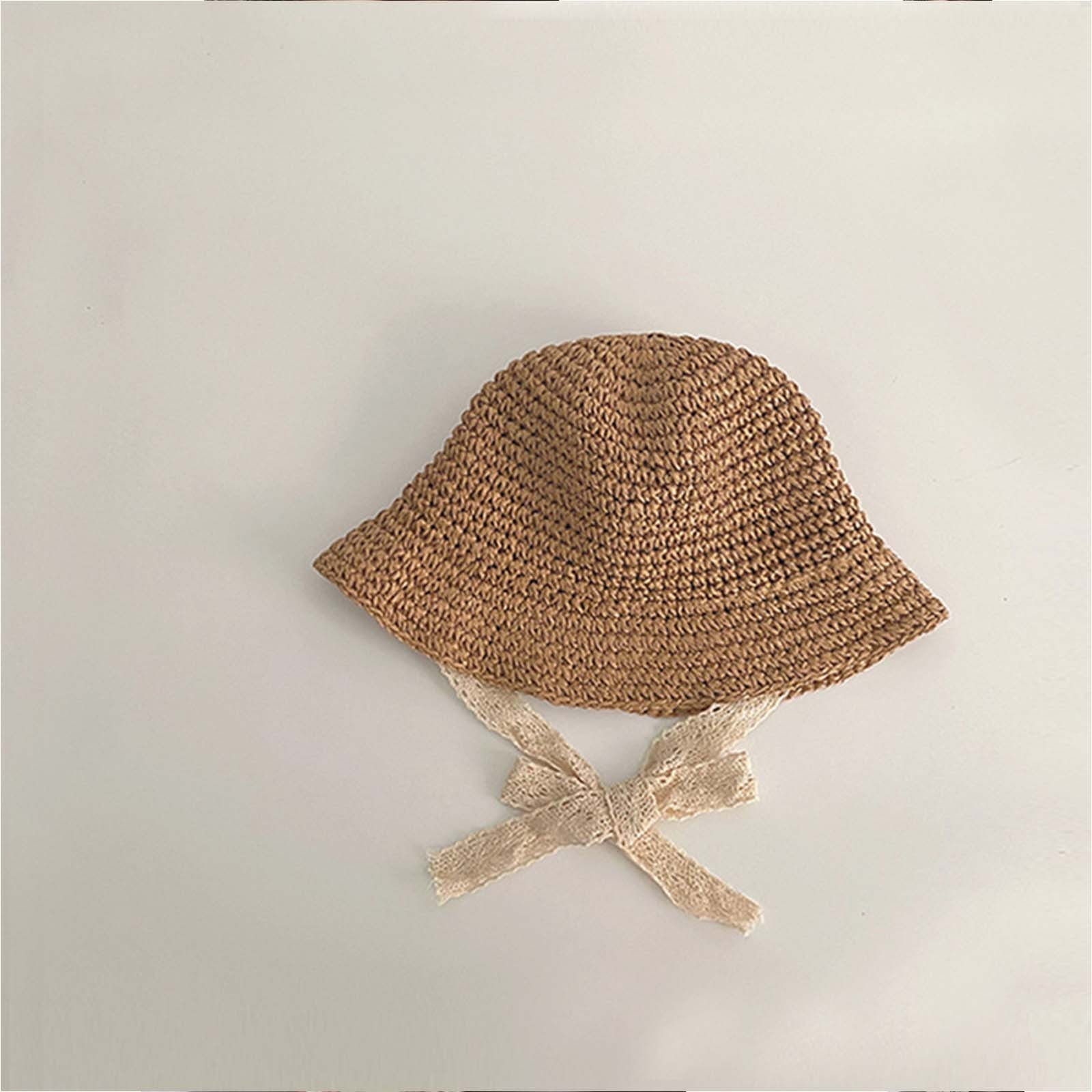Straw Sun Hat Kids Wide Brim Lace Outdoor Beach Sun Protection Summer Hat Portable Sun Hat Uv Protection Summer Travel Sunhat With Lace Band Baby/Girls/Adult Head Circumference 48Cm Baby Lace