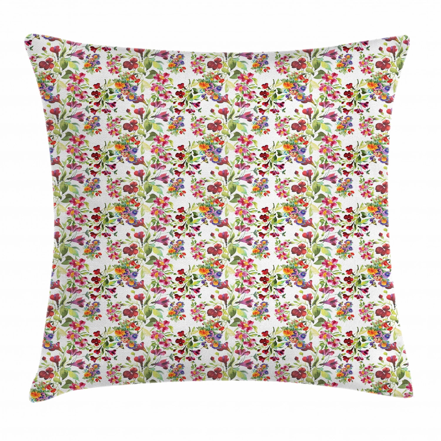 Garden Art Throw Pillow Cushion Cover, Watercolor Style Composition
