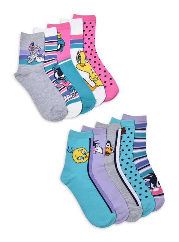 Looney Tunes Women's Graphic Crew Socks, 10-Pack, Shoe Sizes 4-10