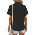 thumbnail image 4 of Women's Summer Short Sleeve Button Up Shirt Tops Blouses Tunic Plaid Pattern Loose Fit Flared Hem Casual Daily Wear Business Office Vacation Fashion Essential Gift for Women, 4 of 7