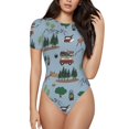 thumbnail image 1 of Balery Camping Caravan Pattern Women's Short Sleevee Crew Neck Bodysuit Tops Short Sleeve Tops Basic-X-Large, 1 of 7