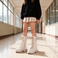 thumbnail image 6 of Miluxas Girls Combat Boots Knee High Mid Calf Side Zipper Lace up Fleece Lined Classic Kids Winter Shoes Fashion Teen Punk Goth Boot Beige 10(27), 6 of 9