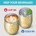 thumbnail image 4 of 12oz Stemless Wine Tumblers Yellow Ethnic Floral Pattern Vacuum Insulated Stainless Steel Travel Tumbler Cups Mug with Lid and Straw for Champaign,Cocktail,Beer with Cleaning Brush, 4 of 5