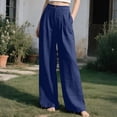 thumbnail image 2 of Womens Casual Wide Leg Solid Color Pants, High Waisted Button Down Straight Long Trousers Palazzo Pants, Plain Trendy Beach Casual Going Out Womens Pants Navy L, 2 of 5