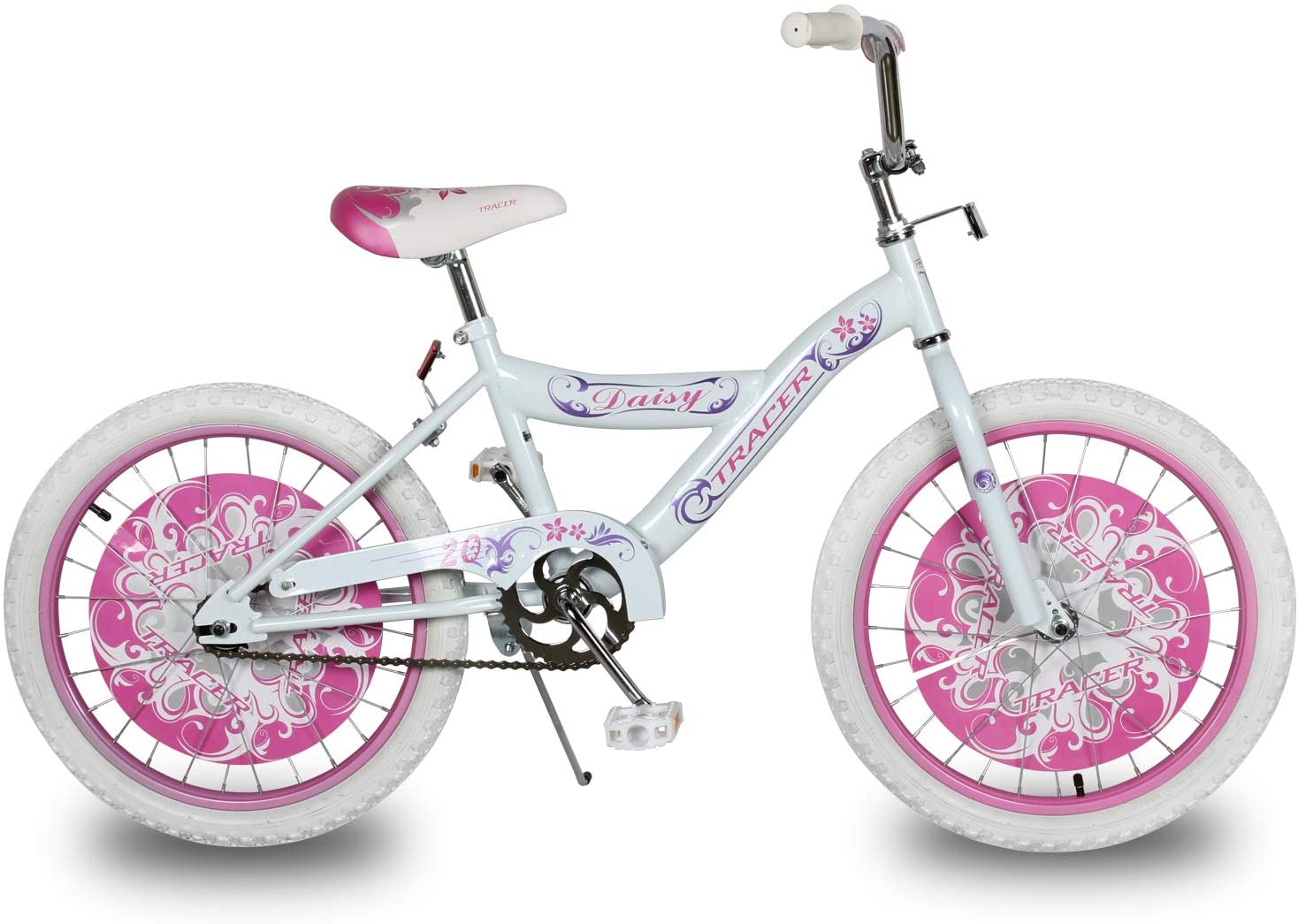 WonderWheels 20" BMX S-Type Frame Bicycle Coaster Brake One Piece Crank Chrome Rims Black Tire Kid's Bike - White