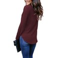 thumbnail image 4 of Abcnature Womens V Neck Shirts Loose Button Down T-Shirt Neckline Knotted Long Sleeve Blouse Tie Front Casual Henley Tops Wine L, 4 of 7