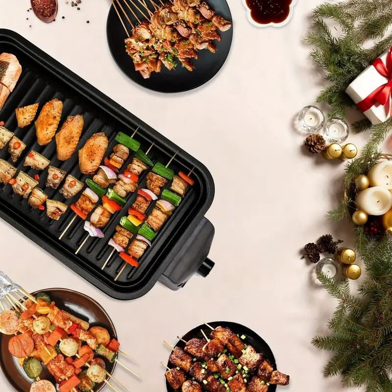 Smokeless Indoor Electric Grill with Removable Non-Stick Plate, 1500W Portable BBQ Griddle, Dishwasher Safe, Hot Pot Cooking, Kitchen Essential, Perfect Gift for Holidays, Christmas, and More