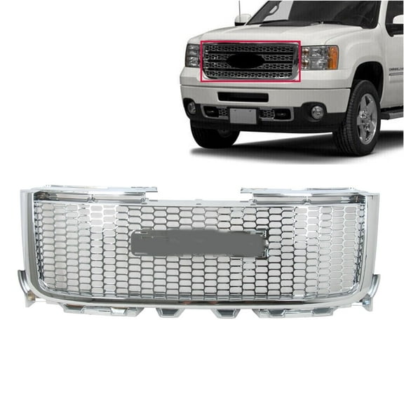 JX RACING Front Upper Grille Compatible with GMC Sierra 2500/3500HD Denali 2011-2014 Chrome Replacment