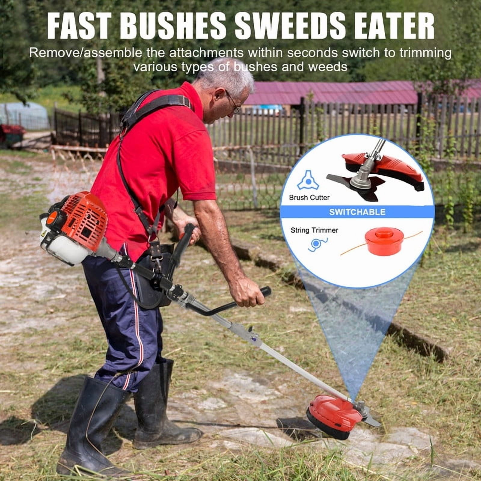 YNCE 52cc Gas Powe Weed Eater 2-Stroke Backpack Weed Eater 2 in 1 String Trimmer with Trimmer Line17 Cutting Brush Cutte with Metal Telescopic, Lawn Edger Lawn Tool for Grass and Bush