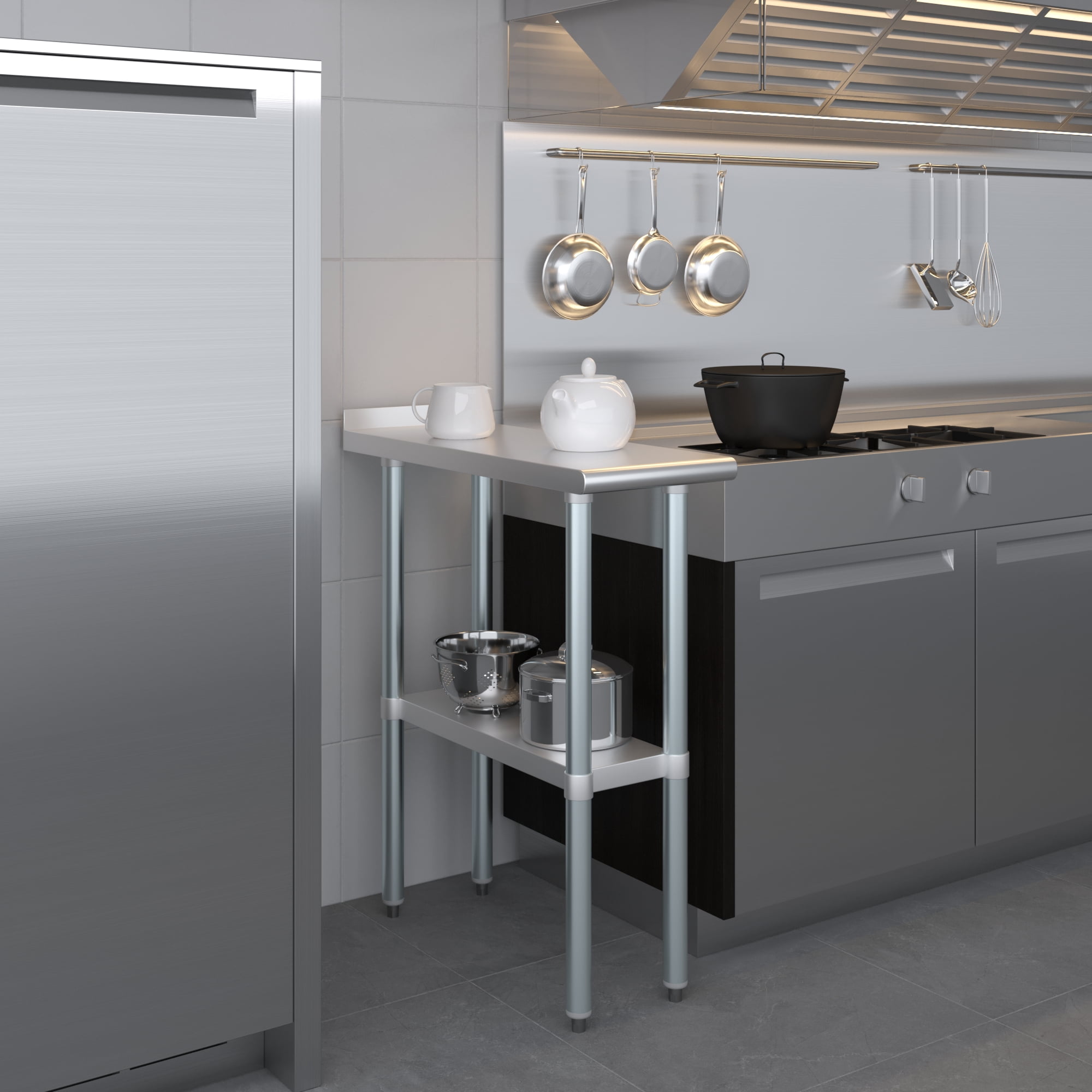 AmGood 30 in. x 12 in. Stainless Steel Work Table, Narrow Filler Table with 1.5 in. Backsplash for Commercial Kitchens