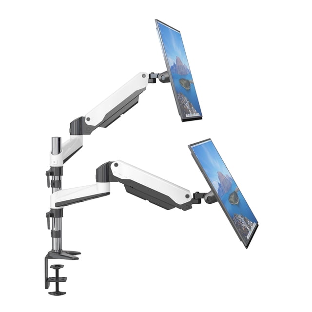 SHOPPINGALL Support de Moniteur Double avec Ressort à Gaz à Hauteur Réglable, Support de Moniteur à Double Bras avec 2 Bras Pivotants pour 15–32