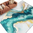 thumbnail image 2 of Abstract Marble Area Rug 5x7 FT, Non Slip Bedroom Throw Carpet, Turquoise Abstract Golden Foil Texture Washable Soft Floor Carpet Non-Shedding Rug for Dining Room Bedside Classroom Desk, 2 of 9