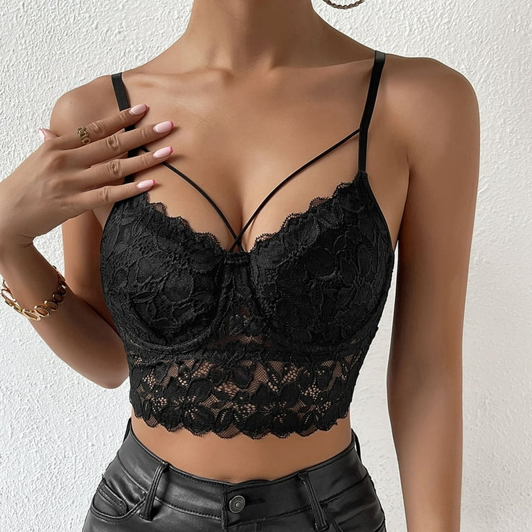 RYRJJ On Clearance Lace Corset Crop Top V Neck Elastic Straps for Party  Streetwear Going Out Clubwear Corset Tops for Women Bustier(01#Black,S)