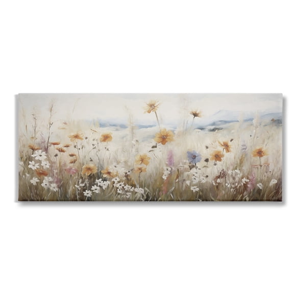 Stupell Industries Neutral Misty Meadow Botanical & Floral Painting Gallery Wrapped Canvas Art Print Wall Art, 24 x 10
