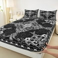 thumbnail image 3 of Manfei Retro Damask Flower Twin Sheet Sets,Vintage Floral Twin Fitted Sheet,Black White Flat Sheet For Boys,Microfiber Bedroom Decor,3-Piece, 3 of 7