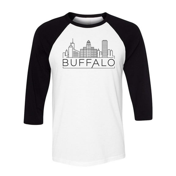 Skyline Buffalo New York Three-Quarter Raglan Sleeve Baseball Shirt Unisex Large White/Black